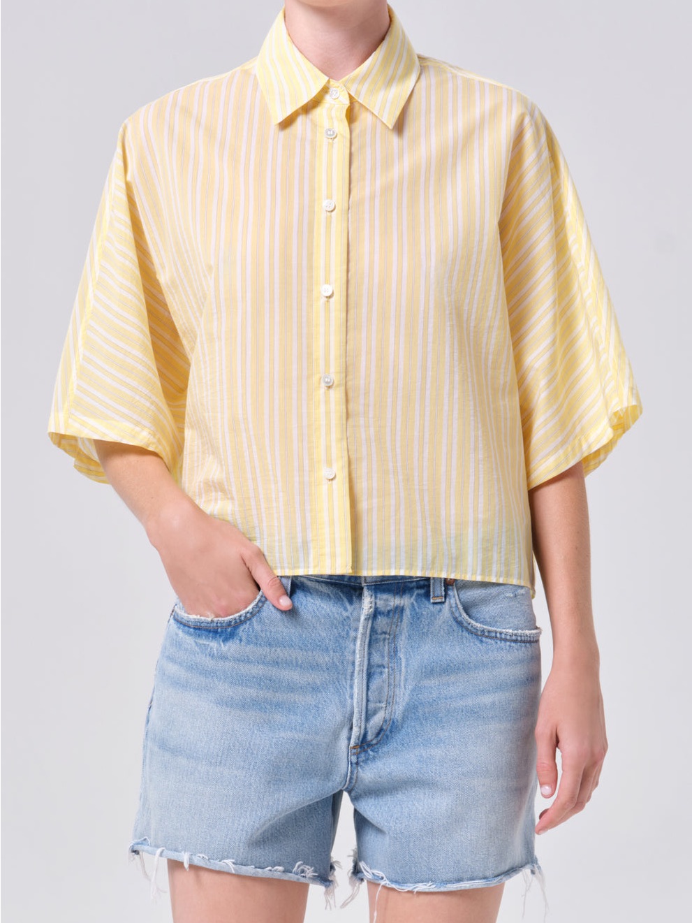 Agolde Merrin Shirt Wirrel Stripe Lemon Drop